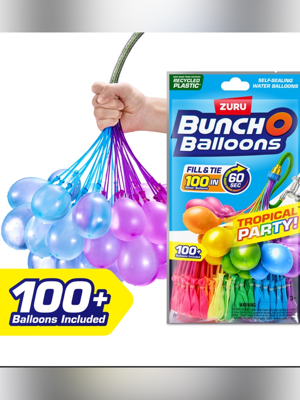 ZURU Bunch O Balloons Tropical Party 100+ Rapid-Sealing Water Balloons (3 Pack)